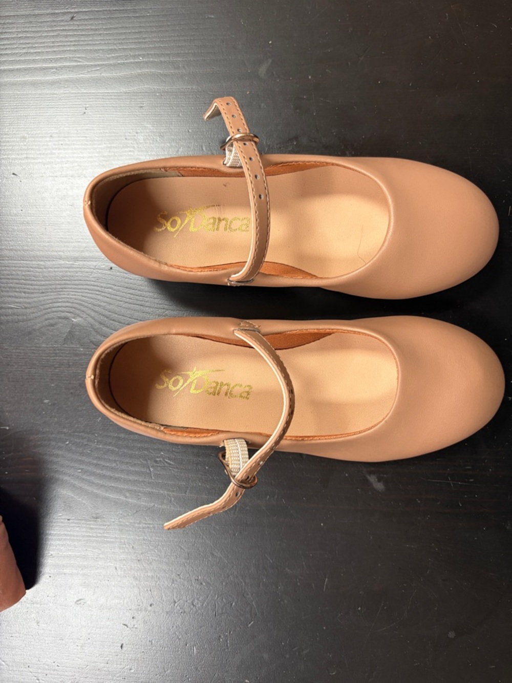 SoftDance Girls Tan Mary Jane Tap Shoes with Buckle Strap (Dance shoes)